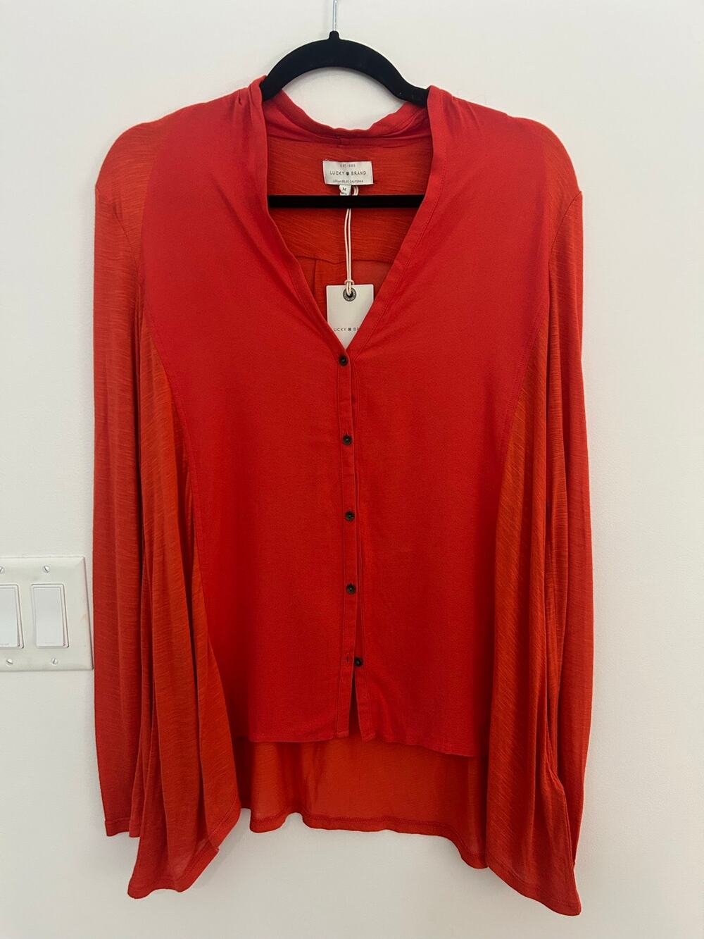 Lucky Brand NWT M Red Orange High Low Button Front Boho Top